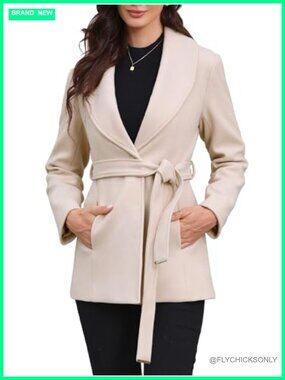 Women's Peacoat Single Breasted Belted Lapel Winter Work Coat